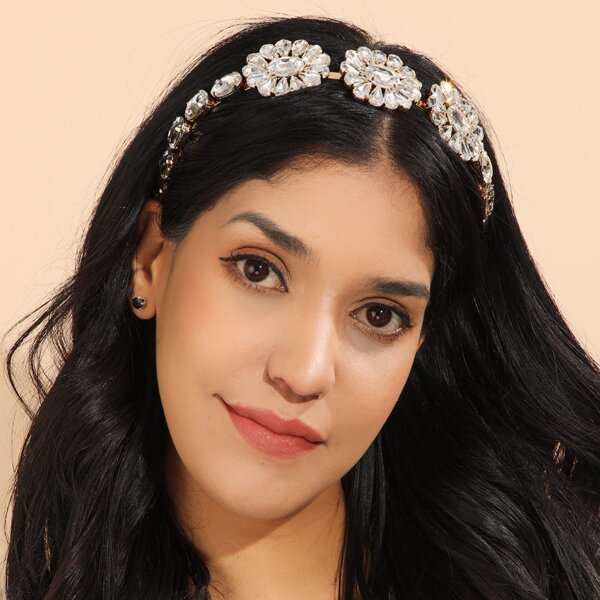 

Rhinestone Flower Decor Hair Hoop, Silver