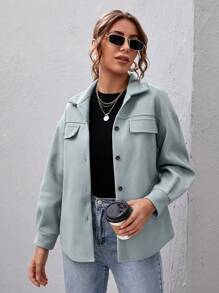 SHEIN Essnce Abrigo con solapa con botón - Verde - Ver 1