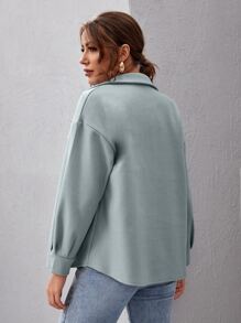 SHEIN Essnce Abrigo con solapa con botón - Verde - Ver 2