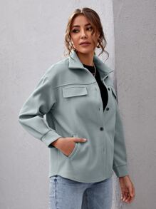 SHEIN Essnce Abrigo con solapa con botón - Verde - Ver 5