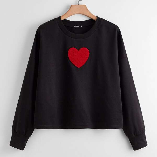 

Plus Heart Patched Drop Shoulder Tee, Black