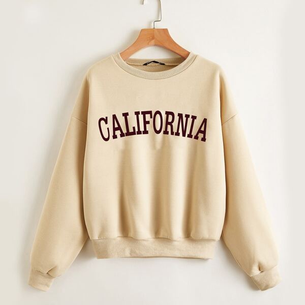 

Drop Shoulder Letter Graphic Pullover, Apricot