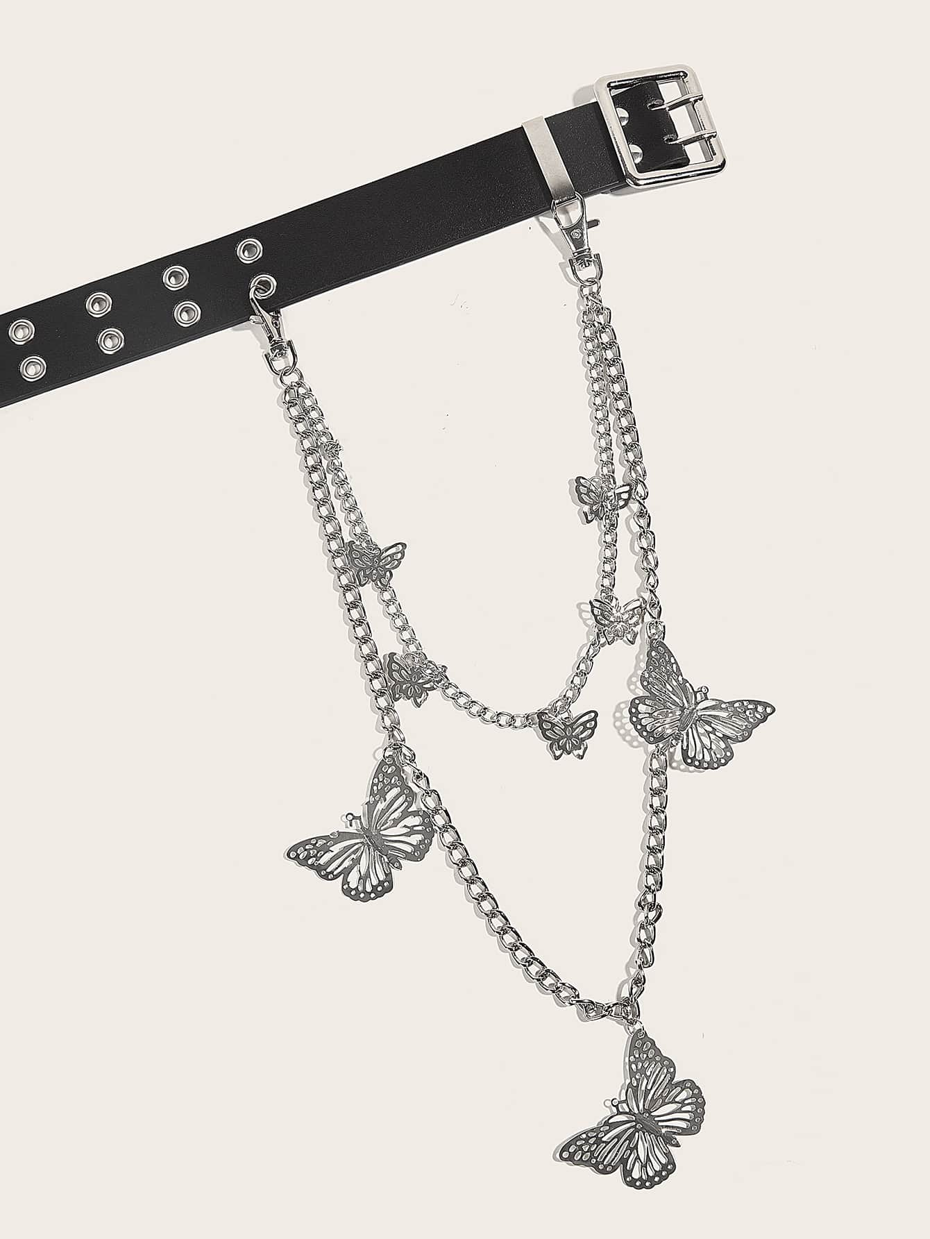 Grommet Belt With Butterfly Wallet Chain