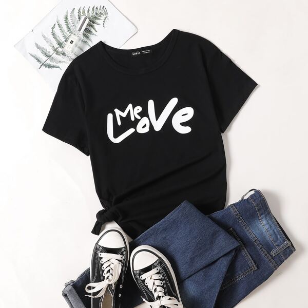 

Letter Graphic Round Neck Tee, Black