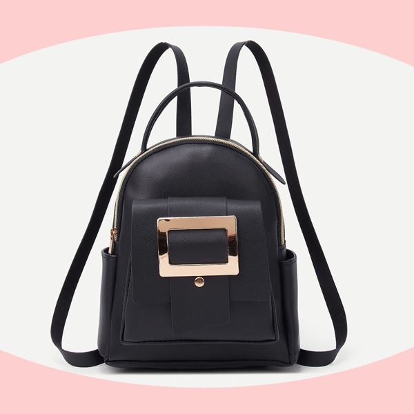 

Plain Pocket Front Backpack, Black