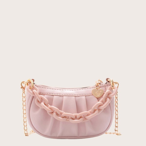

Girls Ruched Chain Satchel Bag, Pink
