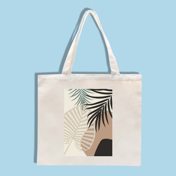

Leaf Print Shopper Bag, Beige