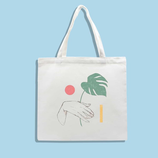 

Leaf Print Shopper Bag, White