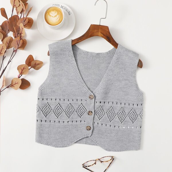 

Button Front Vest Cardigan, Grey
