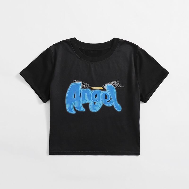 

Letter Graphic Crop Tee, Black