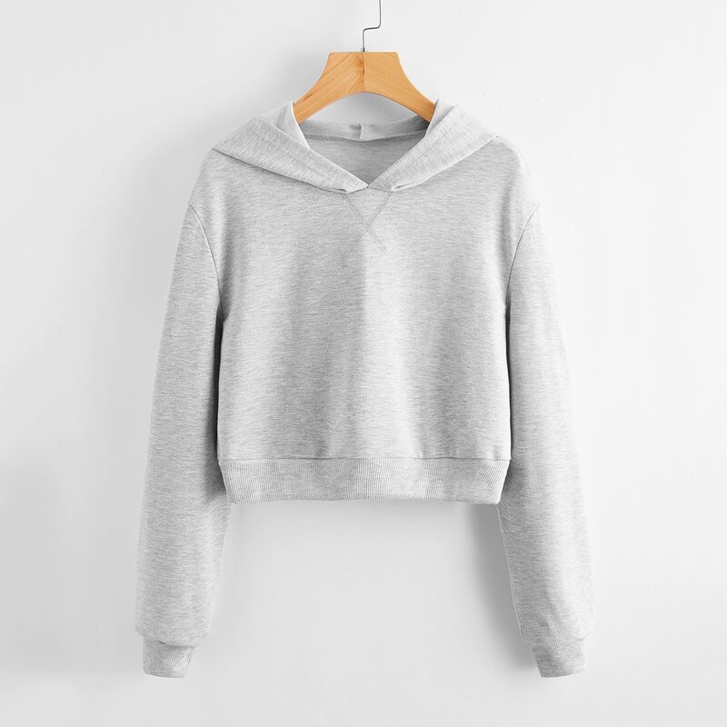 

Solid Crop Hoodie, Light grey