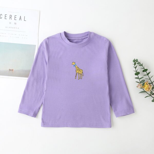 

Toddler Girls Giraffe Print Rib Tee, Lilac purple
