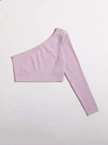 SHEIN Essnce Camiseta corta tejida de canalé con un hombro