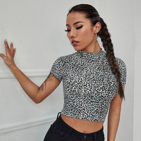 

Mock-Neck Leopard Top, Multicolor