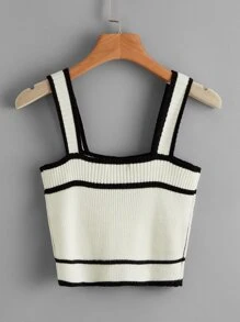 Breezaya 條紋短版針織上衣 - 白色 - 查看 2