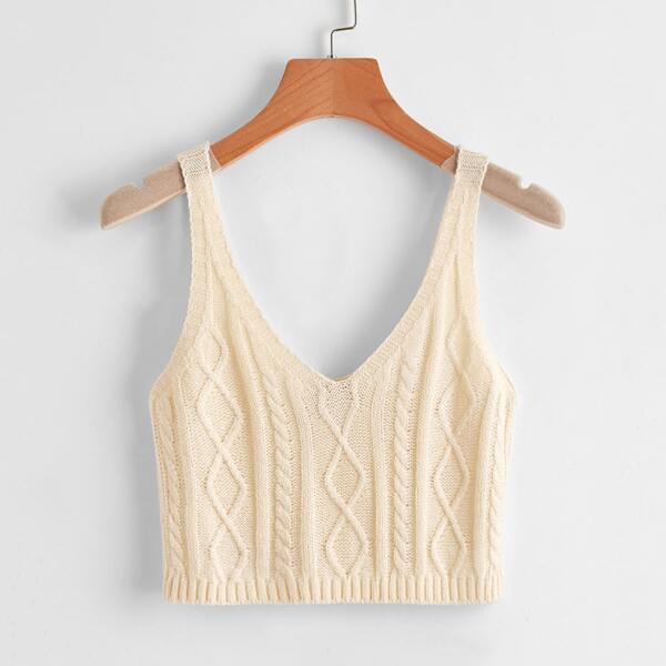 

Solid Crop Knit Top, Apricot