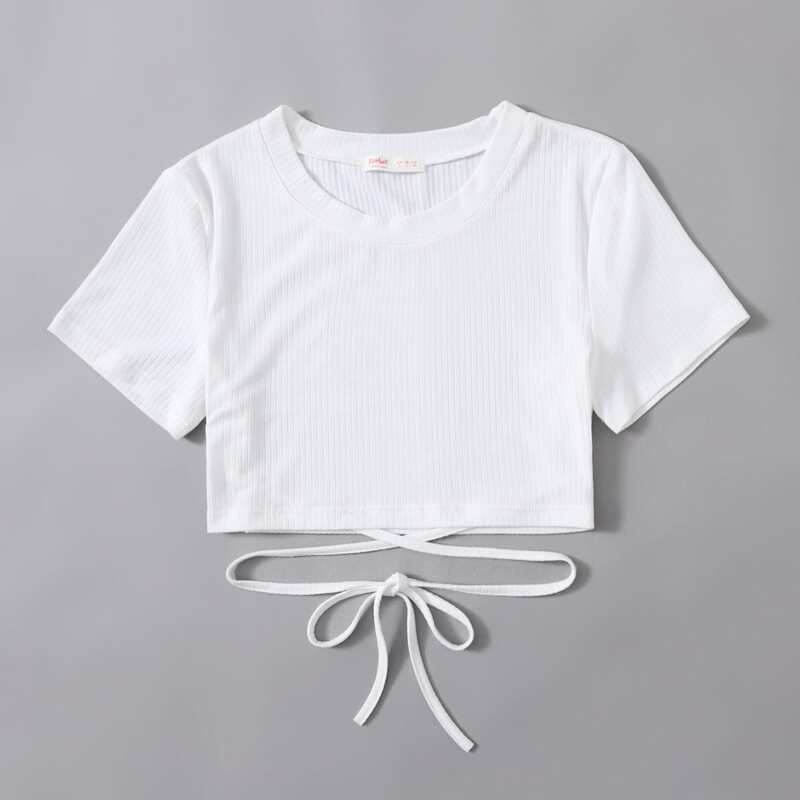 

Criss Cross Ribbed Crop Tee, White
