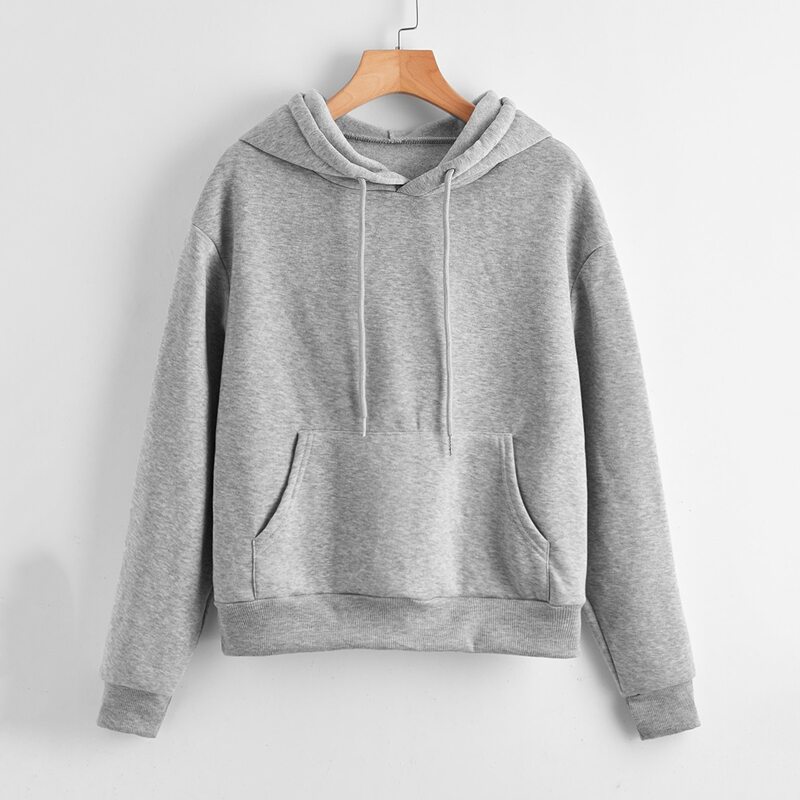 

Kangaroo Pocket Drawstring Hoodie, Light grey