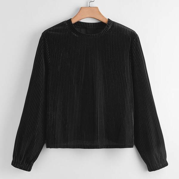 

Plus Round Neck Velvet Top, Black