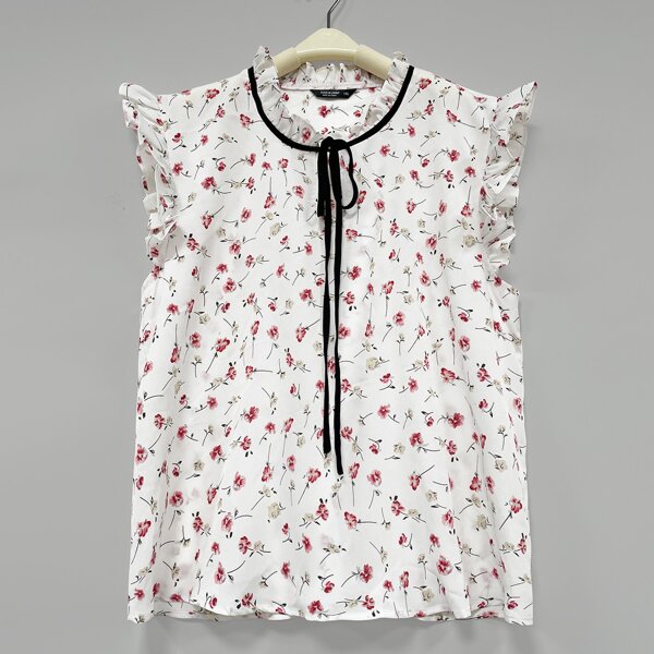 

Plus Tie Neck Ditsy Floral Blouse, Multicolor