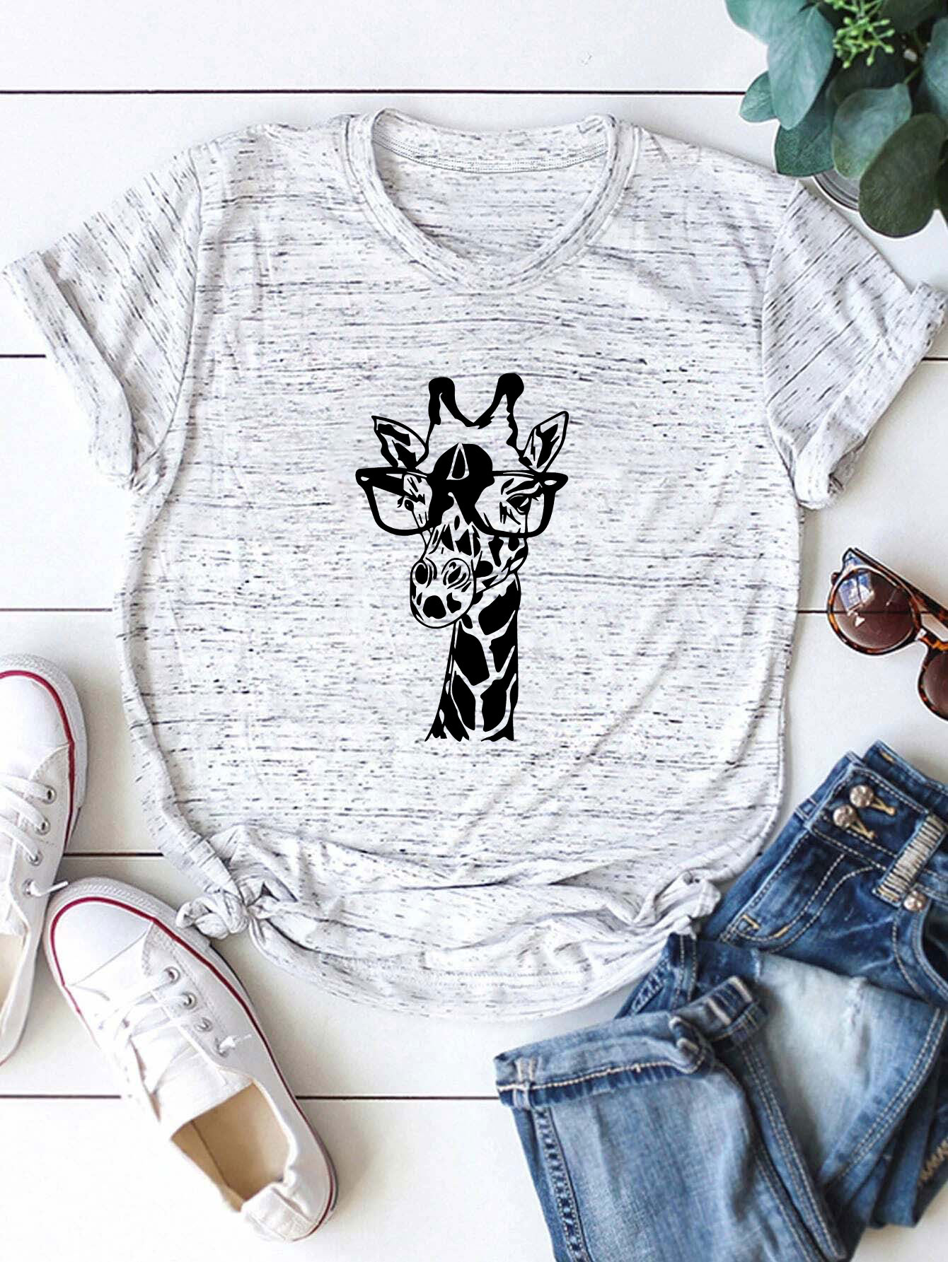 Plus Space Dye Giraffe Print Tee thumbnail