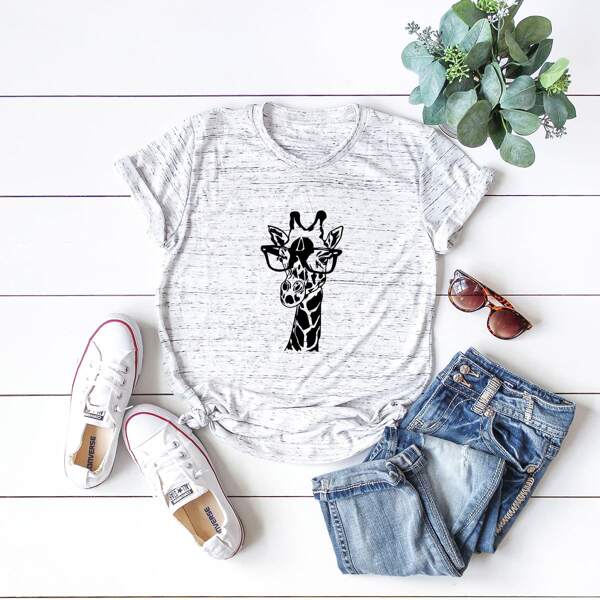 

Plus Space Dye Giraffe Print Tee, Light grey