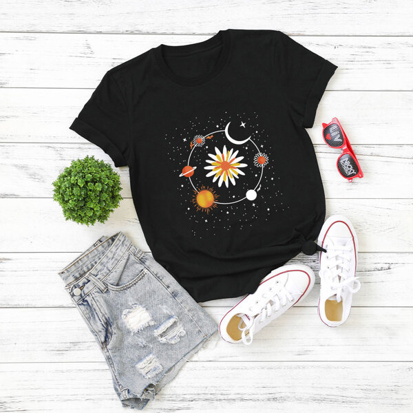 

Plus Galaxy & Floral Print Tee, Black