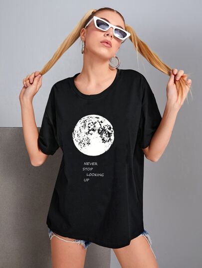 Letter Moon Graphic Oversized Tee