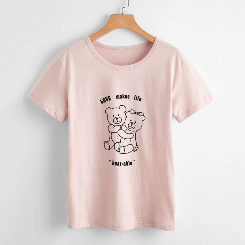 

Letter Bear Graphic Tee, Baby pink