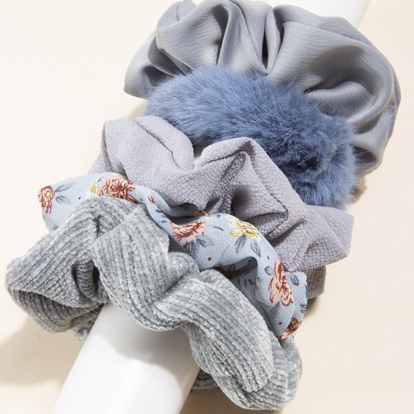 

5pcs Flower Print Scrunchies, Multicolor