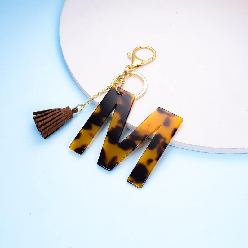 

Letter Charm Keychain, Brown