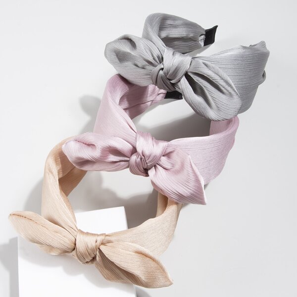 

3pcs Plain Bow Hair Hoop, Multicolor