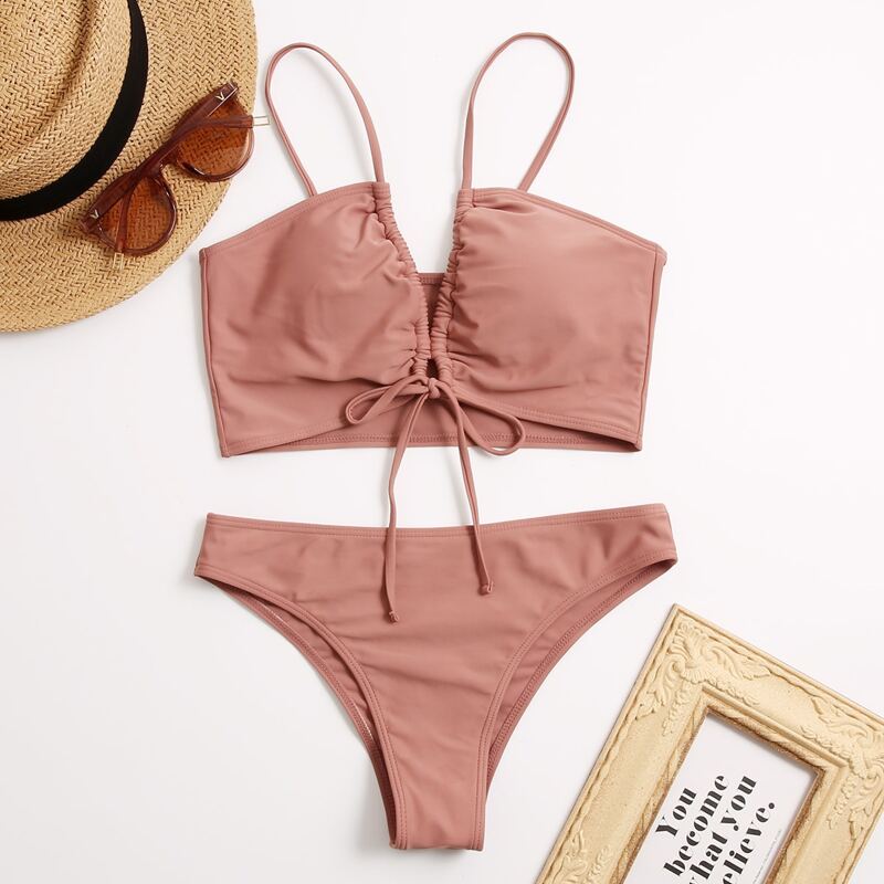 

Knot Front Bikini Swimsuit, Rusty rose