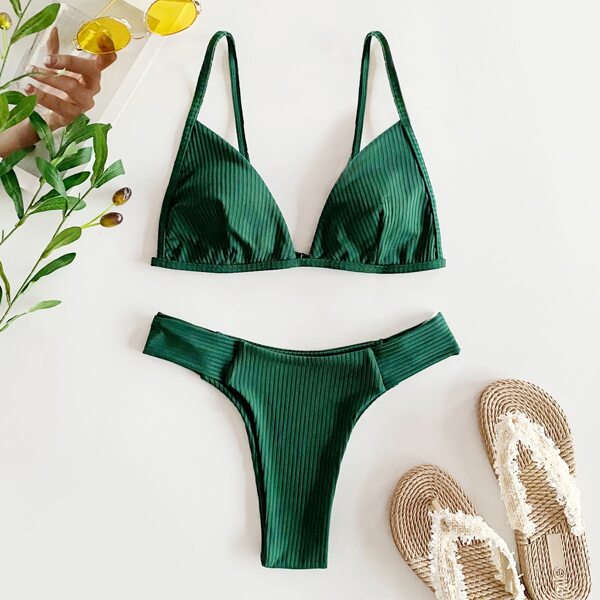 

Rib Triangle Bikini Swimsuit, Green