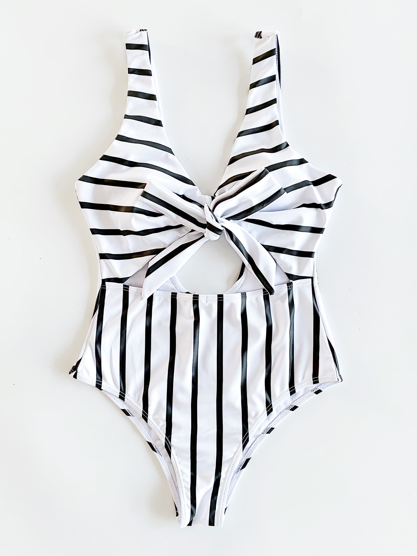 Striped Cut-out Knot Front One Piece Swimsuit thumbnail
