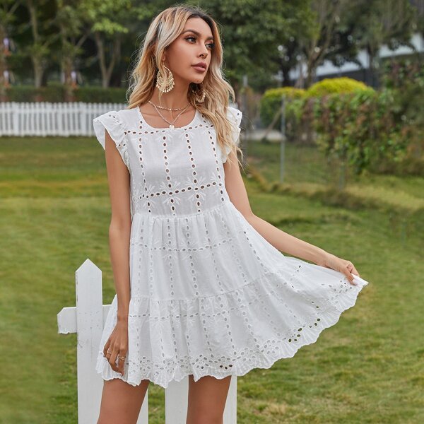 

Ruffle Hem Schiffy Dress, White