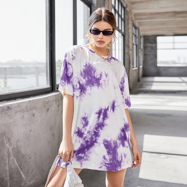 

Tie Dye Drop Shoulder Tee Dress, Multicolor