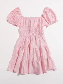 SHEIN Ruched Frill Cuff Knot Front Dress - Baby Pink - View 2
