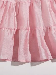 SHEIN Ruched Frill Cuff Knot Front Dress - Baby Pink - View 5