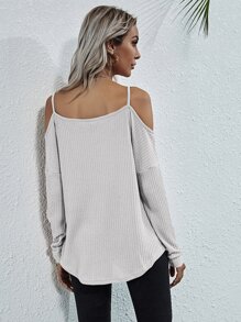 Camiseta tejida waffle de hombros descubiertos - Blanco - Ver 2