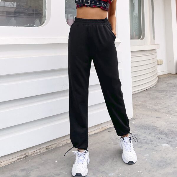 

Drawstring Hem Elastic Waist Slant Pocket Sweatpants, Black