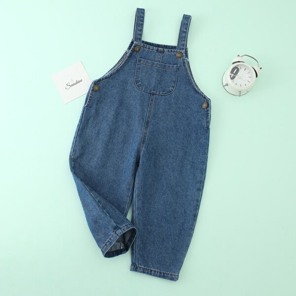 

Toddler Girls Pocket Front Denim Overall Jumpsuit, Dark wash