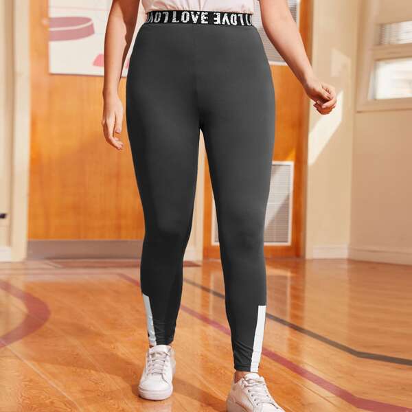 

Plus Letter Tape Leggings, Dark grey