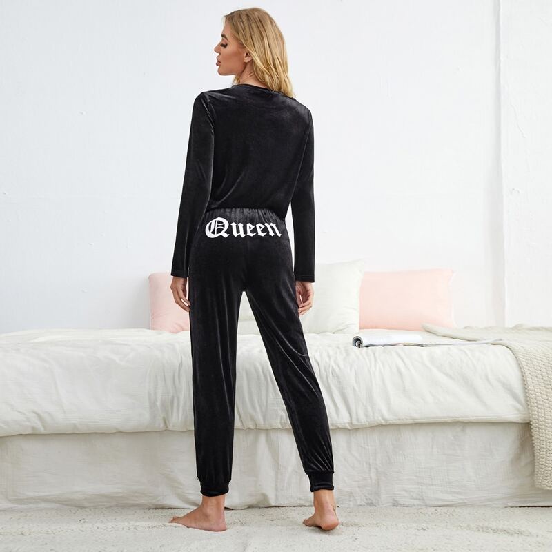 

Velvet Letter Graphic Lounge Set, Black