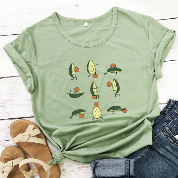 

Cartoon Avocado Print Tee, Army green