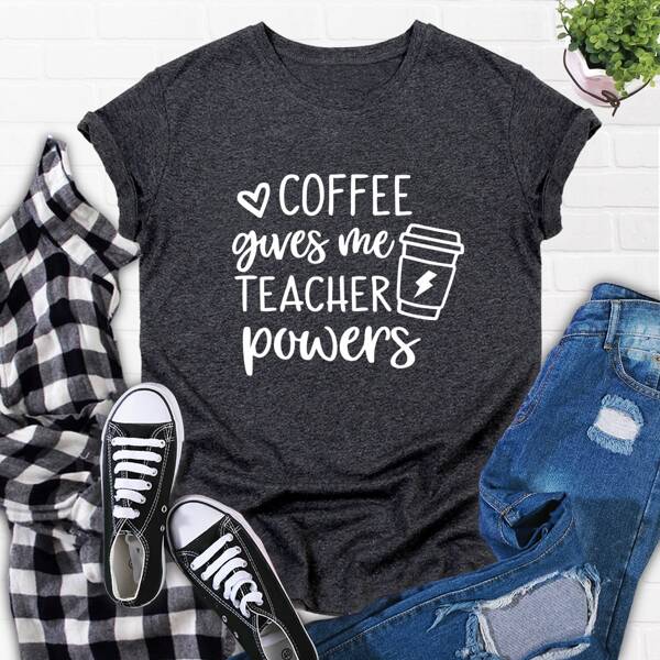 

Slogan Graphic Marled Tee, Dark grey