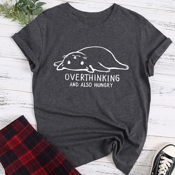 

Cartoon & Slogan Graphic Tee, Dark grey