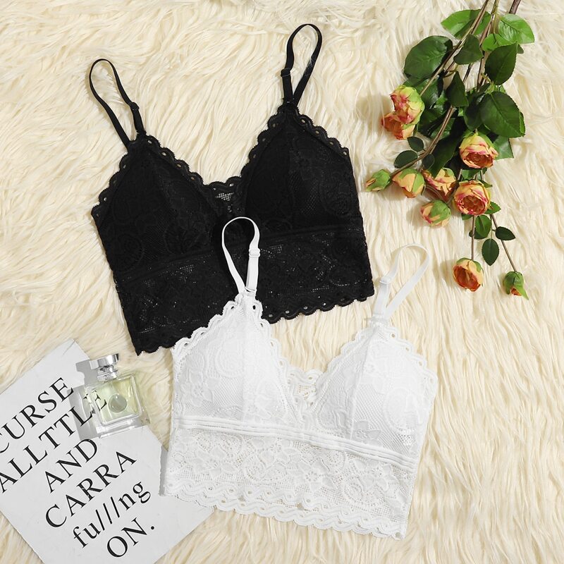 

2pack Scallop Floral Lace Bra Set, Black and white