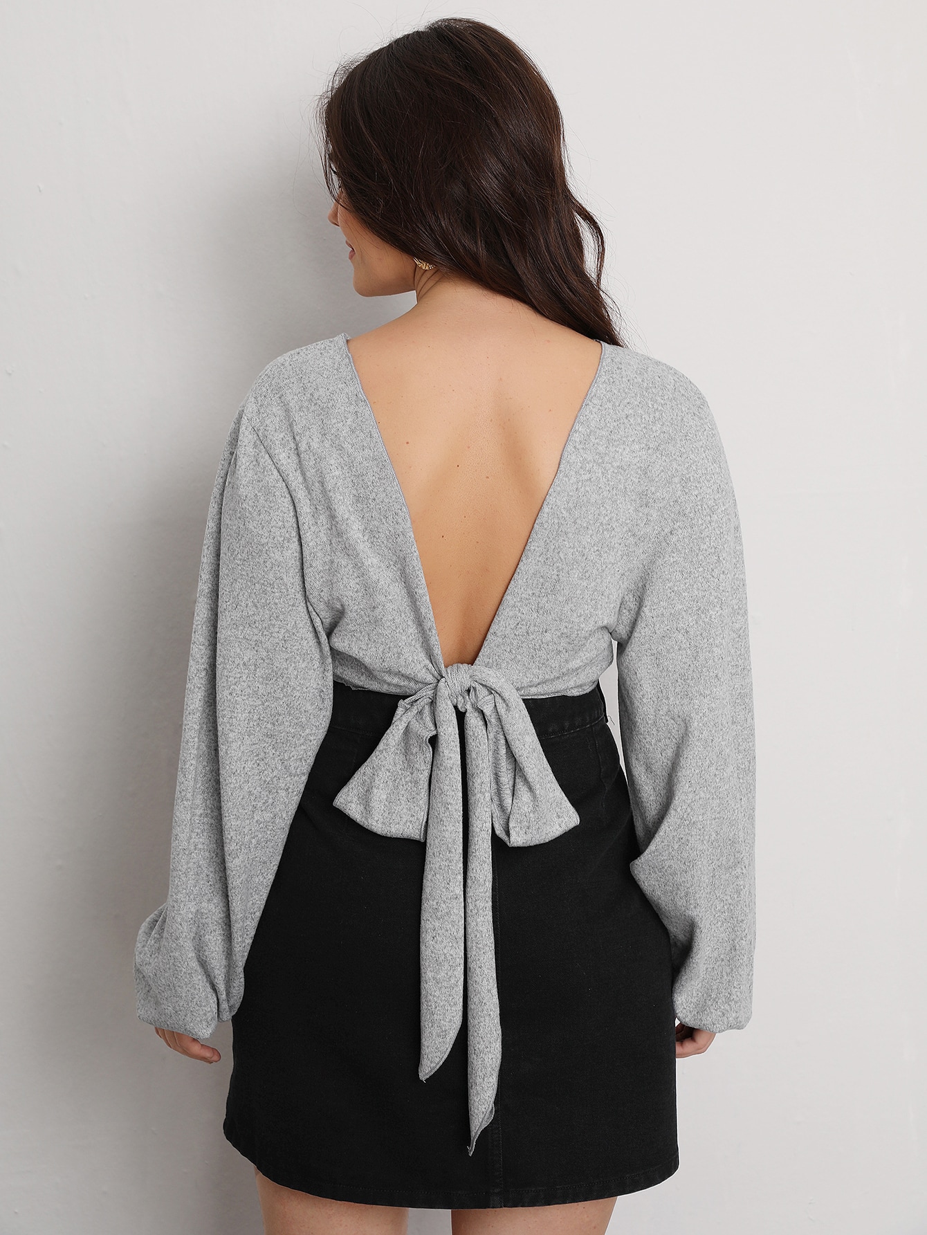 Plus Tie Backless Lantern Sleeve Tee thumbnail