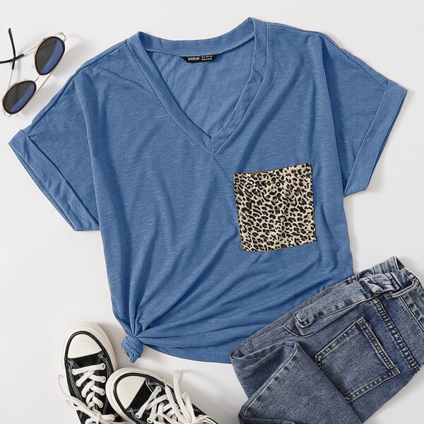 

Leopard Pocket Front Top, Blue
